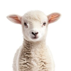 Fototapeta premium Portrait of an adorable baby lamb isolated on a white background