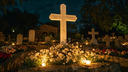 Catholic All Saints' Day background at night