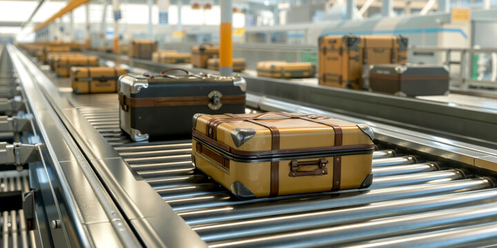A conveyor belt with suitcases on it in an airport