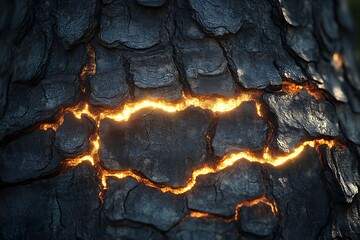 Fototapeta premium Close-up of tree bark illuminated by sunlight, highlighting its texture.