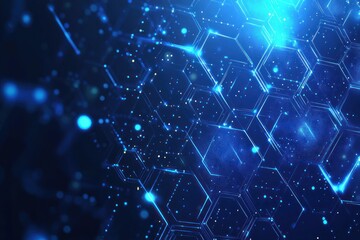 Abstract Blue Hexagon Grid with Glowing Lines and Lights