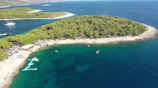 Drone View of Tri Grede Bay and Zdrilca Cove: Party Club on Pakleni Otoci
