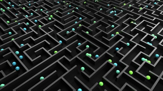 maze multiple solutions quantum computing. Can be used to represent supercomputer qubit, geometric satisfying animation or artificial intelligence brainstorming cyberspace