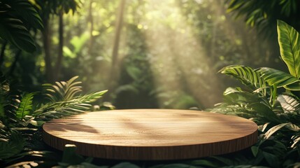Wooden Platform in Lush Green Tropical Forest