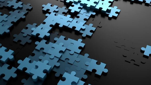 jigsaw puzzle pieces 3d animation loop. Can be used to represent management problem solving, smart psychology, analyzing strategy creativity concept