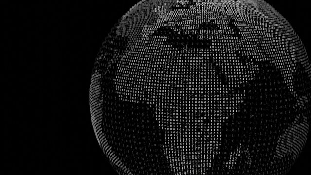 planet earth made of binary numbers 3d illustration. Can be used to represent big data of virtual reality, wireless technology telecommunications or ransomware cyber attack database