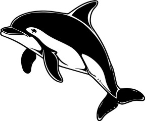 Black and white illustration design image of dolphin