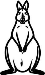 Simple black and white illustration image of a kangaroo