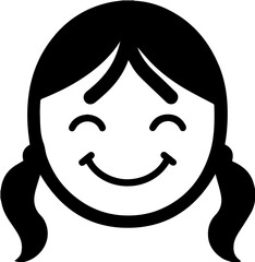 Black and white illustration image depicting the face of a smiling girl