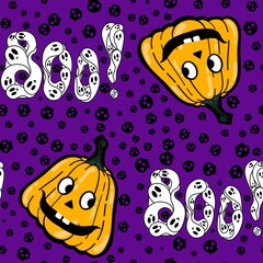 Halloween cute pumpkins seamless monsters pattern for wrapping paper and fabric