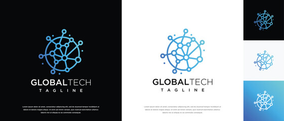 Global technology logo design vector concept.Global technology logo symbol icon made with lines