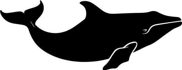 Obraz premium Whale icon, simplified black and white silhouette of sea animal