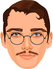 Handsome man in glasses detailed avatar for social network. Trendy male haircut. Facial hair. Guy portrait.