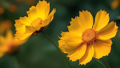 Vibrant Yellow Coreopsis Tinctoria Blooming in Nature