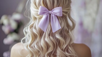 Woman with Blonde Hair and a Purple Bow
