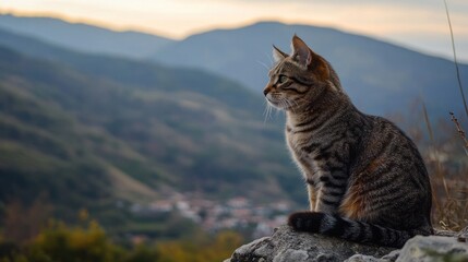 Fototapeta premium Cat on Mountain Peak