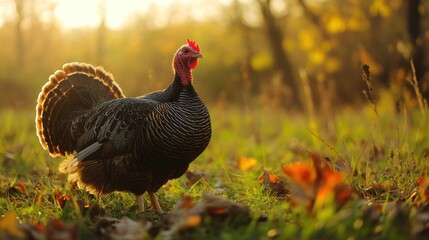 Fototapeta premium Wild Turkey in Autumnal Forest