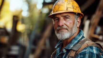 Experienced construction worker in hard hat at worksite during daylight