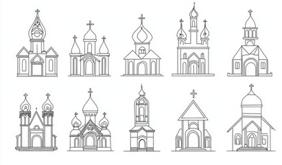 Naklejka premium Church one line drawing isolated on white background