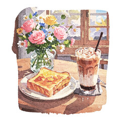 Coffee Flowers Cartoon Visual Power World Joy Moment Cartoon World Caf&eacute; Story Cartoon Art Character Journey Time Through Portrait Scene Art Enjoy Characters Style Watercolor