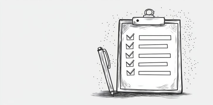 recommend clip art: Checklist on clipboard. Simple line illustration. Continuous line drawing.