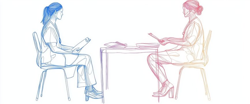 doctors sitting, reading, line art, colorful clip art preview