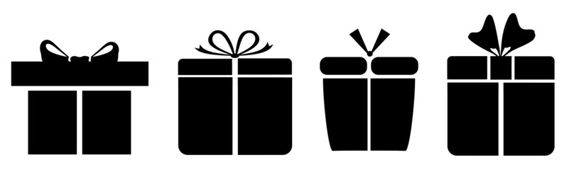 gift box icon. Gift boxes icon set with ribbon. Gift box flat line silhouette set.