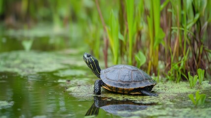 Fototapeta premium Turtle basking in the sun