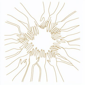 recommend clip art: Five fists friendship art illustration drawn in continuous line