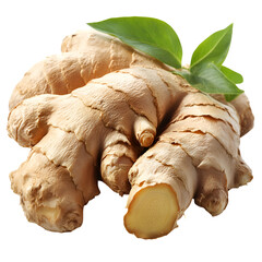 Fototapeta premium A fresh ginger root with its knobby, brown skin and irregular shape, isolated on a transparent background.