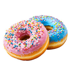 donuts with colorful frosting and sprinkles isolated on transparent background Generative Ai.