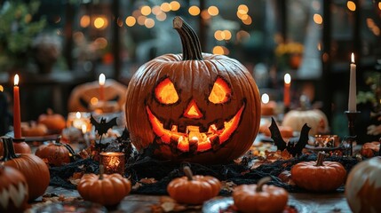 Fototapeta premium Halloween family games, DIY party ideas, fun activities for all ages, spooky yet playful atmosphere, Halloween-themed crafts, energetic family fun, vibrant and festive setup