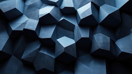 Abstract Blue Geometric Pattern Featuring 3D Cubes and Polygons in Modern Design