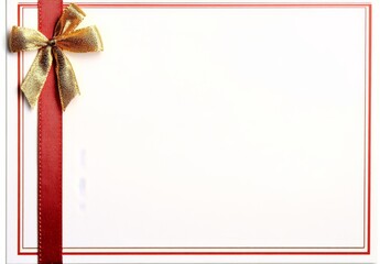  Mockup of a White Card with Red Border and Bow on Left Side, Flat Lay with No Text or Logo