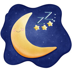 Good night stars moon pillow and clouds in the blue sky. © Bai-Fern Artwork
