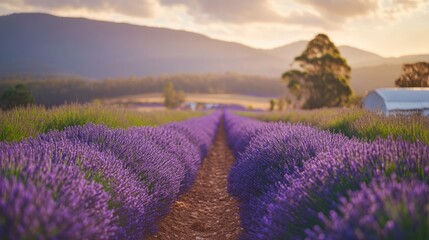 Naklejka premium Lavender Field at Sunset