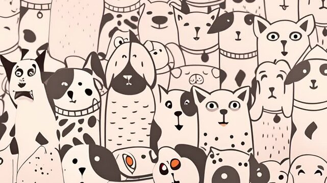 Pattern wallpaper of cute cartoon dogs with various patterns and expressions fills frame