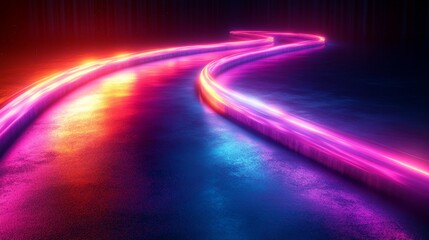 Fototapeta premium Neon Light Trails on Dark Road Generative AI
