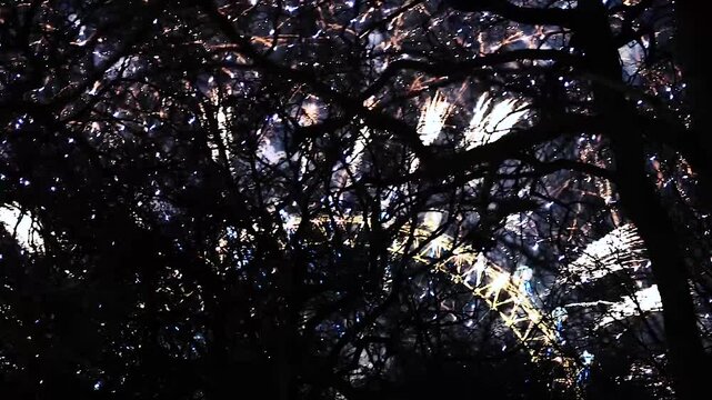 iconic The London Eye, New Year Fireworks in London at midnight the Millennium Wheel