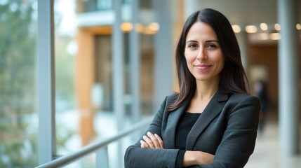 Confident Businesswoman Standing in Office Hallway
