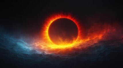 Naklejka premium Fiery Eclipse Surreal Landscape Generative AI