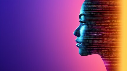 A woman's face is painted with colorful numbers and letters. Concept of creativity and individuality, as the woman's face is transformed into a unique and colorful work of art. The use of numbers