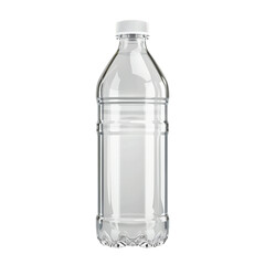 Clear plastic water bottle isolated on a white background, perfect for hydration and lifestyle visuals.
