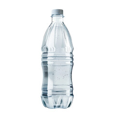 Fototapeta premium Clear plastic water bottle with bubbles isolated against a white background, perfect for hydration and beverage-related projects.
