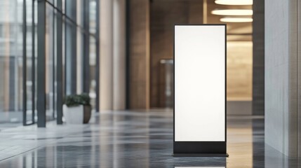 Mockup Vertical Billboard Stand, Digital Lightbox in Company's Lobby, Minimalist Style with Copy Space for Text