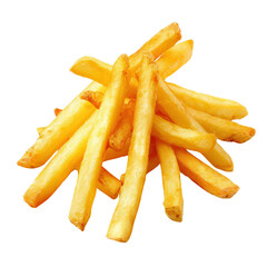 Crispy golden French fries on a white background. Perfect shot showcasing delicious fast food, ideal for various culinary uses.