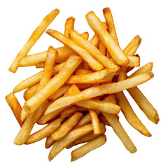 Crispy golden French fries isolated on white background. Perfect for fast food, snack, or junk food concepts.