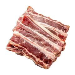 Fresh raw pork ribs on a white background. Perfect for culinary recipes, barbecue, or grilling. High-quality meat cut ready for cooking.