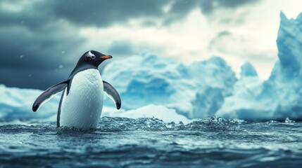 Naklejka premium Penguin Swimming in the Antarctic