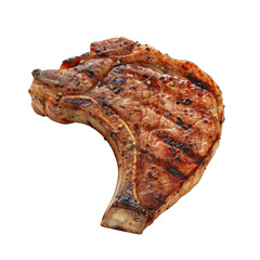 Grilled and seasoned pork chop isolated on white background. Juicy and tender cut perfect for a...